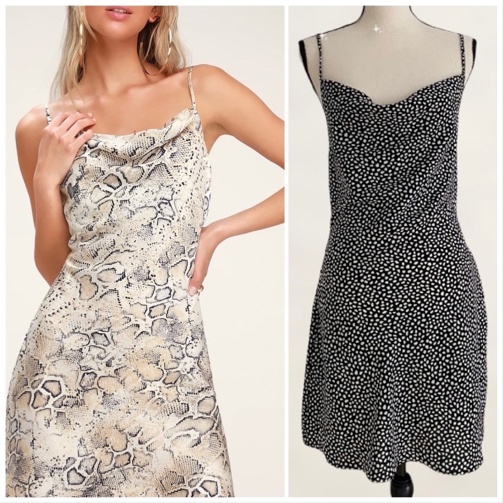 J.O.A Black & White Midi Cowl Neck Slip Dress